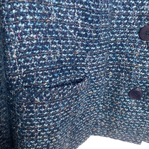 KASPER Royal Turquoise Gold Tweed Notch Collar Three Button Blazer Size 14 - Picture 5 of 6